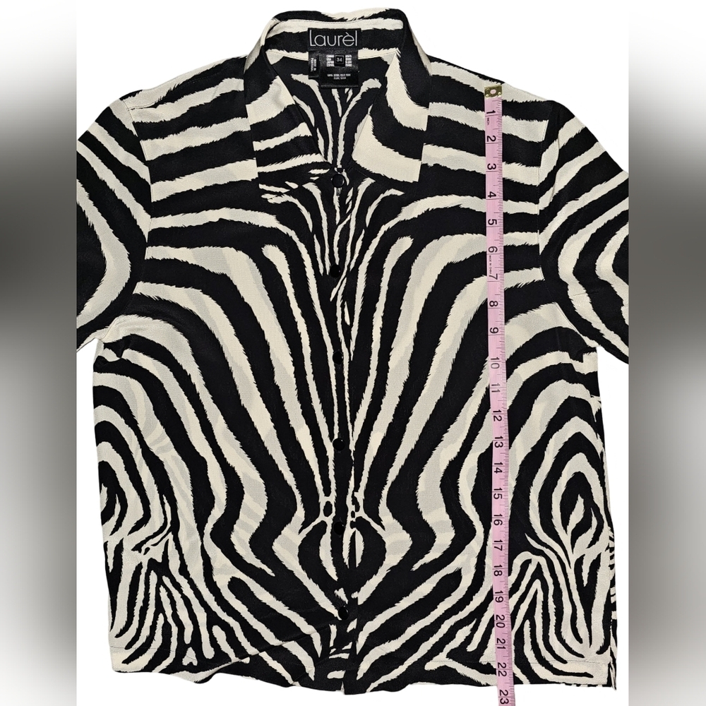 Laurel Silk Zebra Print Blouse Vintage Y2K Black Ivory Button Front EU 34 - Picture 8 of 15